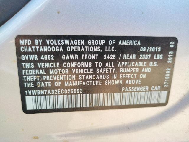 Photo 10 from auction – 2014 VOLKSWAGEN PASSAT SE with VIN 1VWBN7A32EC025593