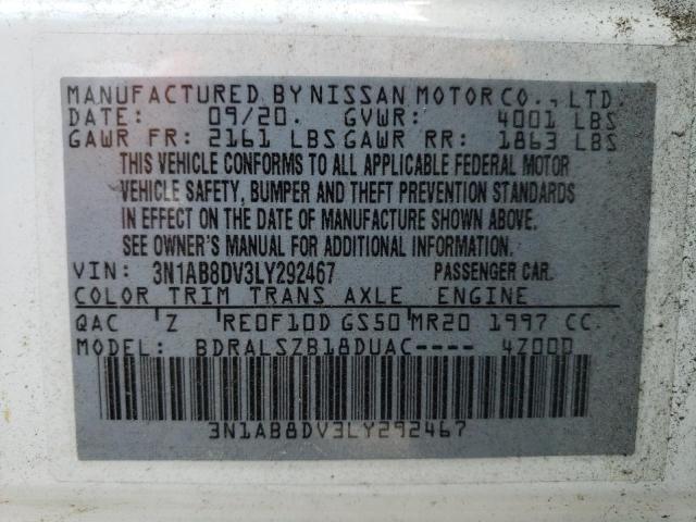 Photo 10 from auction – 2020 NISSAN SENTRA SR with VIN 3N1AB8DV3LY292467