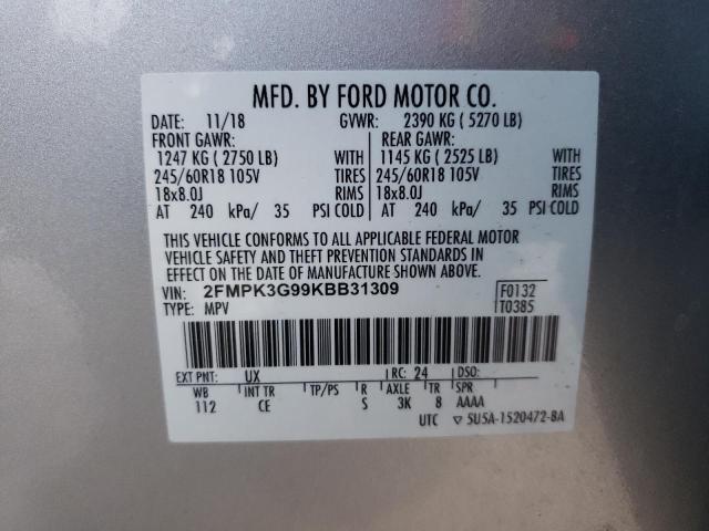 Photo 10 from auction – 2019 FORD EDGE SE with VIN 2FMPK3G99KBB31309