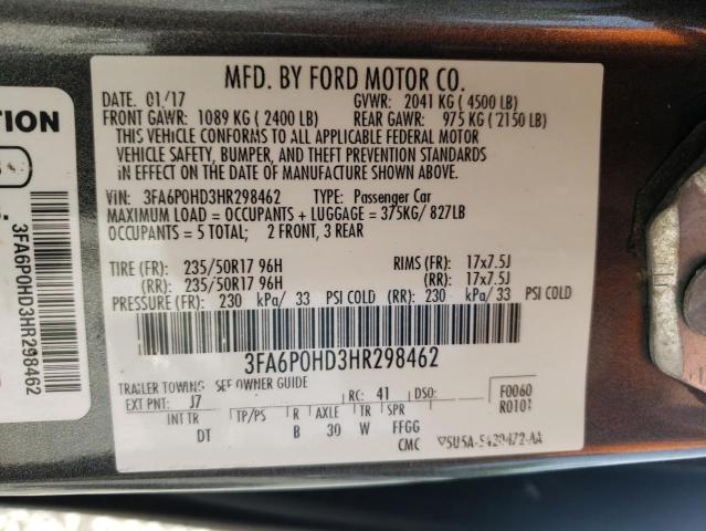 Photo 10 from auction – 2017 FORD FUSION SE with VIN 3FA6P0HD3HR298462