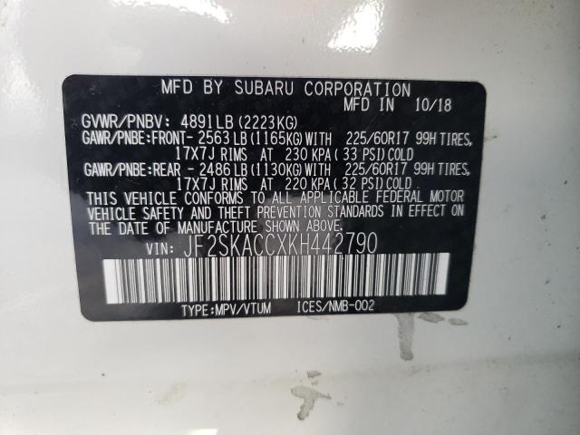 Photo 10 from auction – 2019 SUBARU FORESTER with VIN JF2SKACCXKH442790