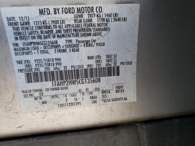 Photo 10 from auction – 2012 FORD TAURUS SEL with VIN 1FAHP2HW5CG135608
