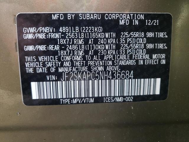 Photo 10 from auction – 2022 SUBARU FORESTER L with VIN JF2SKAPC5NH436684