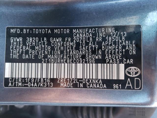 Foto 10 de la subasta – 2014 TOYOTA COROLLA L con VIN 2T1BURHE8EC092196
