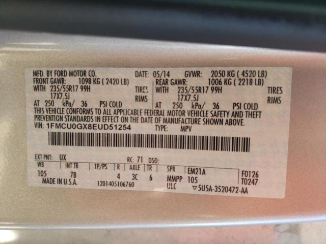 Photo 10 from auction – 2014 FORD ESCAPE SE with VIN 1FMCU0GX8EUD51254