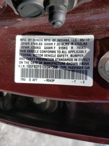 Photo 10 from auction – 2013 HONDA CIVIC LX with VIN 19XFB2F51DE047358
