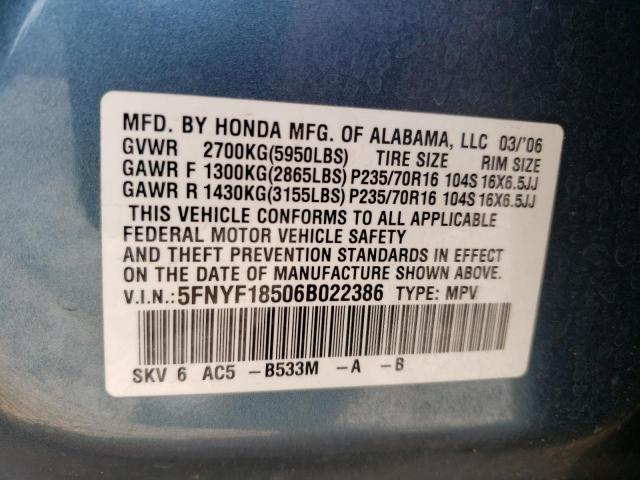 Photo 10 from auction – 2006 HONDA PILOT EX with VIN 5FNYF18506B022386