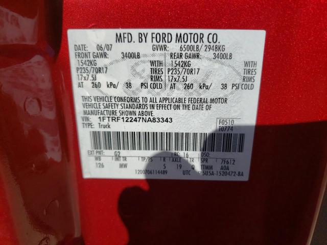 Photo 10 from auction – 2007 FORD F150 with VIN 1FTRF12247NA83343