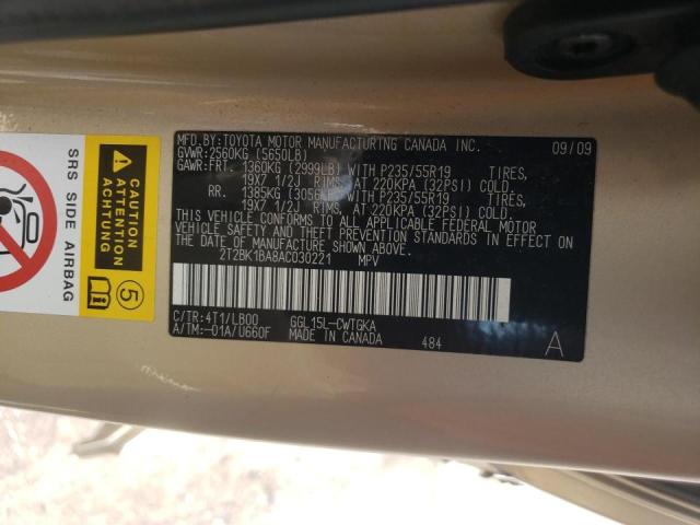 Photo 10 from auction – 2010 LEXUS RX 350 with VIN 2T2BK1BA8AC030221