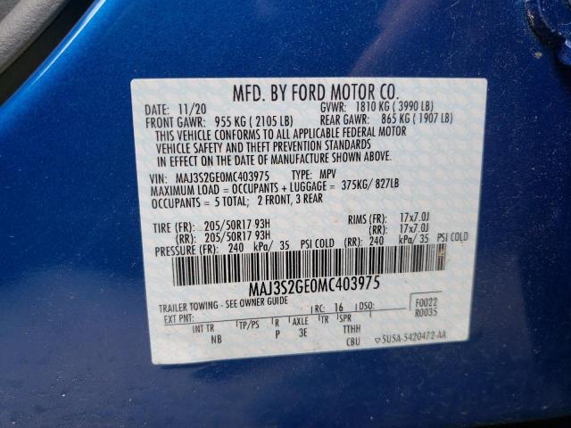 Photo 10 from auction – 2021 FORD ECOSPORT S with VIN MAJ3S2GE0MC403975