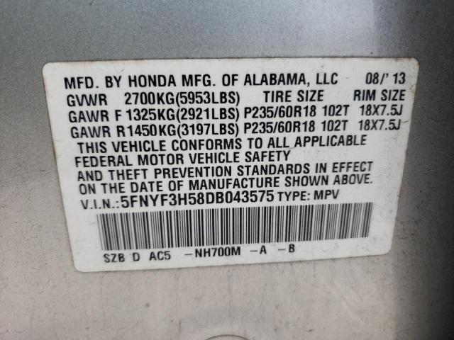 Photo 10 from auction – 2013 HONDA PILOT EXL with VIN 5FNYF3H58DB043575