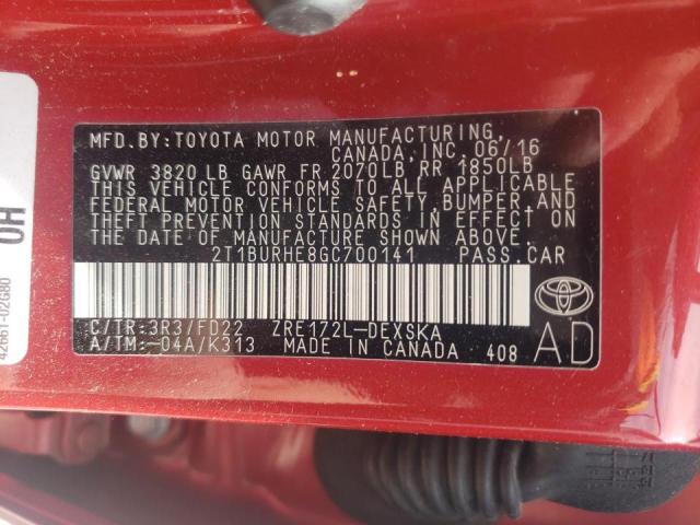 Photo 10 from auction – 2016 TOYOTA COROLLA L with VIN 2T1BURHE8GC700141