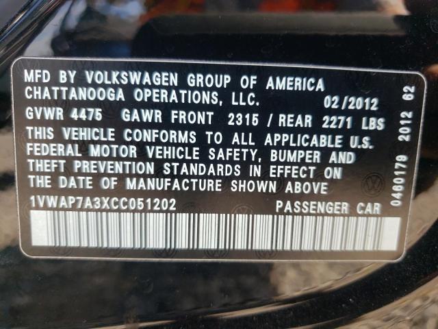 Photo 10 from auction – 2012 VOLKSWAGEN PASSAT S with VIN 1VWAP7A3XCC051202