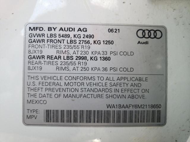 Photo 10 from auction – 2021 AUDI Q5 PREMIUM with VIN WA1BAAFY6M2118650
