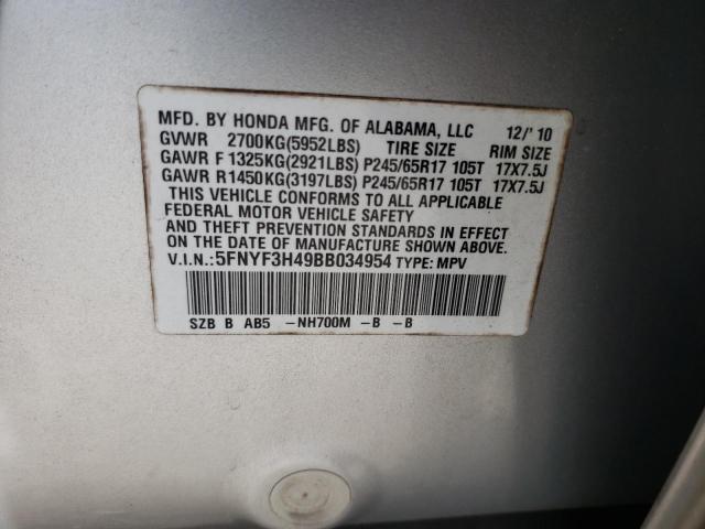 Photo 10 from auction – 2011 HONDA PILOT EX with VIN 5FNYF3H49BB034954
