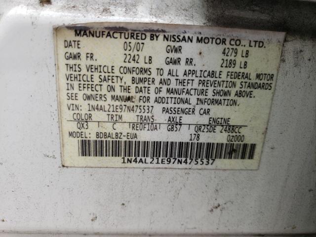 Photo 10 from auction – 2007 NISSAN ALTIMA 2.5 with VIN 1N4AL21E97N475537