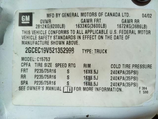 Photo 10 from auction – 2002 CHEVROLET SILVERADO with VIN 2GCEC19V521352998