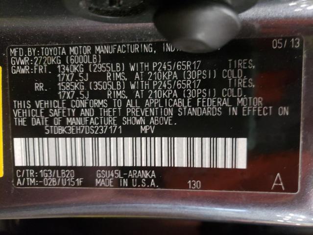 Photo 10 from auction – 2013 TOYOTA HIGHLANDER with VIN 5TDBK3EH7DS237171