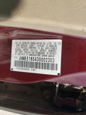 Photo 10 from auction – 2003 HONDA CIVIC LX with VIN JHMES16543S002303