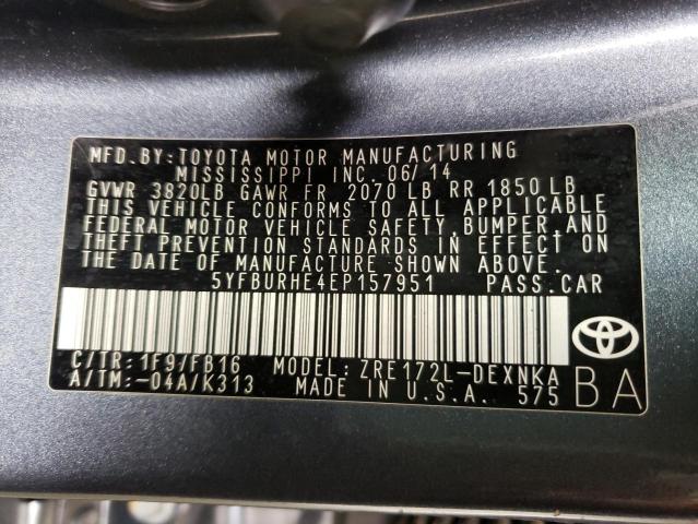 Photo 10 from auction – 2014 TOYOTA COROLLA L with VIN 5YFBURHE4EP157951