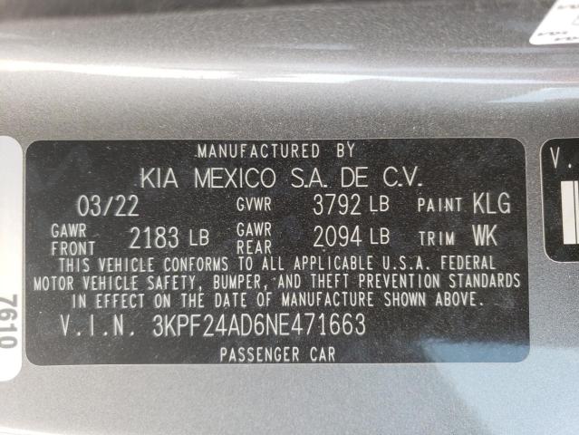 Photo 10 from auction – 2022 KIA FORTE FE with VIN 3KPF24AD6NE471663