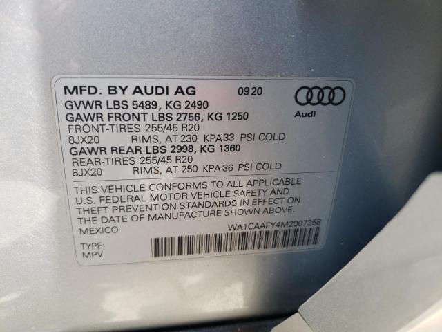 Photo 10 from auction – 2021 AUDI Q5 PRESTIG with VIN WA1CAAFY4M2007258