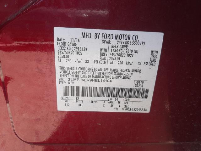 Photo 10 from auction – 2017 LINCOLN MKX RESERV with VIN 2LMPJ6LR9HBL14104