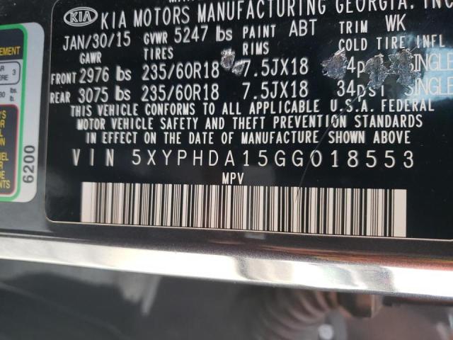 Photo 10 from auction – 2016 KIA SORENTO EX with VIN 5XYPHDA15GG018553