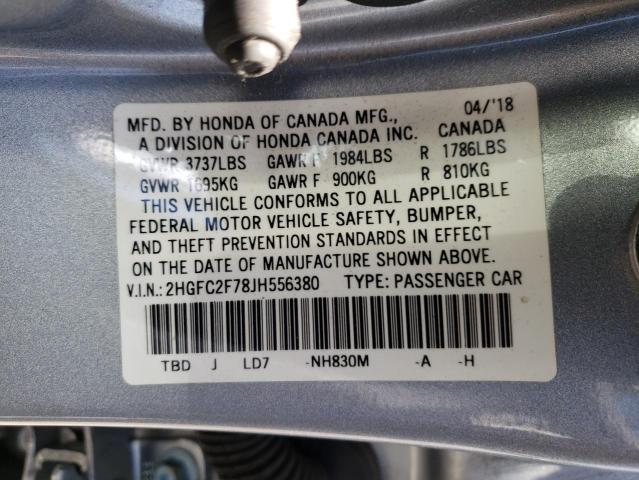 Photo 10 from auction – 2018 HONDA CIVIC EX with VIN 2HGFC2F78JH556380