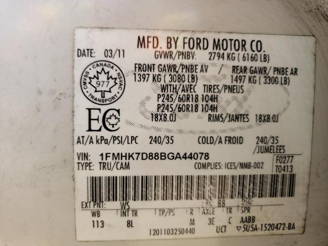 Photo 10 from auction – 2011 FORD EXPLORER X with VIN 1FMHK7D88BGA44078