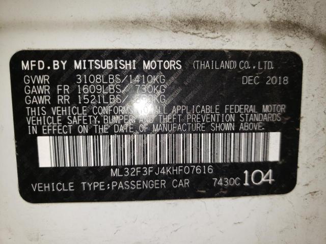 Photo 10 from auction – 2019 MITSUBISHI MIRAGE G4 with VIN ML32F3FJ4KHF07616