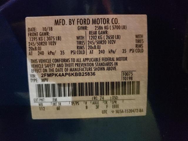 Photo 10 from auction – 2019 FORD EDGE ST with VIN 2FMPK4AP6KBB25836