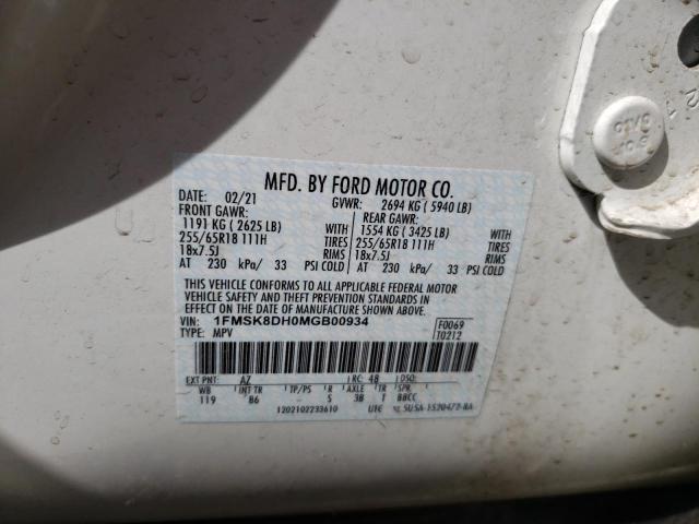 Photo 10 from auction – 2021 FORD EXPLORER X with VIN 1FMSK8DH0MGB00934