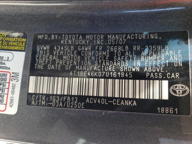 Photo 10 from auction – 2007 TOYOTA CAMRY with VIN 4T1BE46K07U161845