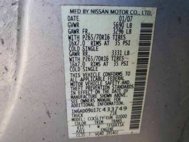 Photo 10 from auction – 2007 NISSAN FRONTIER C with VIN 1N6AD09U17C433749