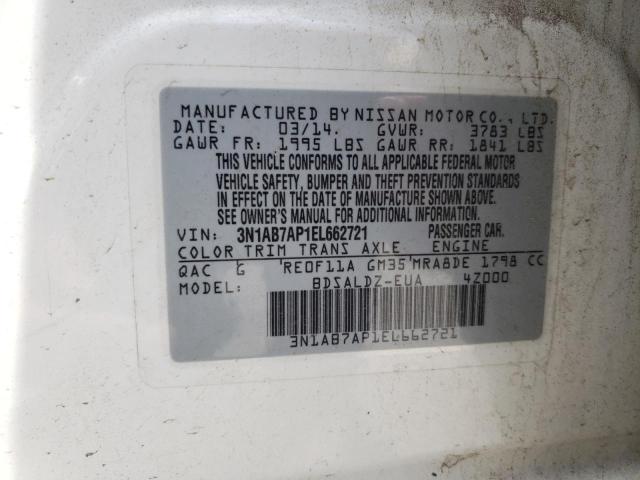 Photo 10 from auction – 2014 NISSAN SENTRA S with VIN 3N1AB7AP1EL662721