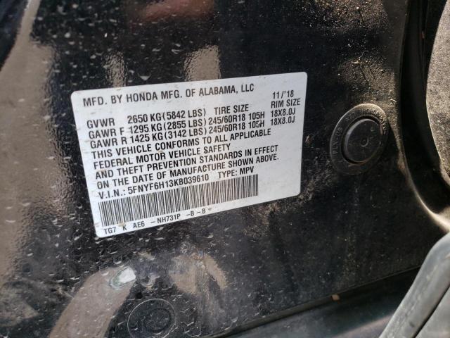 Photo 10 from auction – 2019 HONDA PILOT LX with VIN 5FNYF6H13KB039610