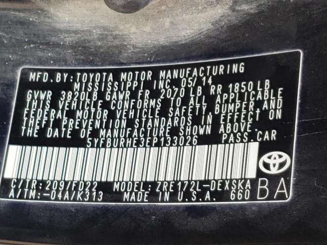 Photo 10 from auction – 2014 TOYOTA COROLLA L with VIN 5YFBURHE3EP133026