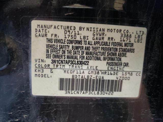 Photo 10 from auction – 2012 NISSAN VERSA S with VIN 3N1CN7AP3CL830422