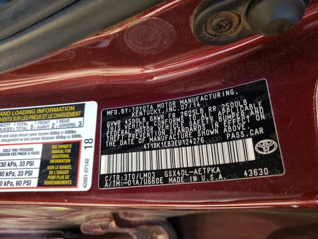 Photo 10 from auction – 2014 TOYOTA AVALON BAS with VIN 4T1BK1EB3EU124276