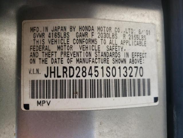 Photo 10 from auction – 2001 HONDA CR-V LX with VIN JHLRD28451S013270