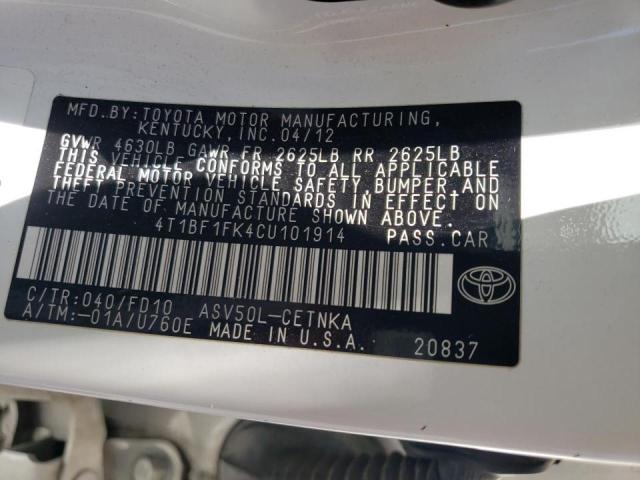 Photo 10 from auction – 2012 TOYOTA CAMRY BASE with VIN 4T1BF1FK4CU101914