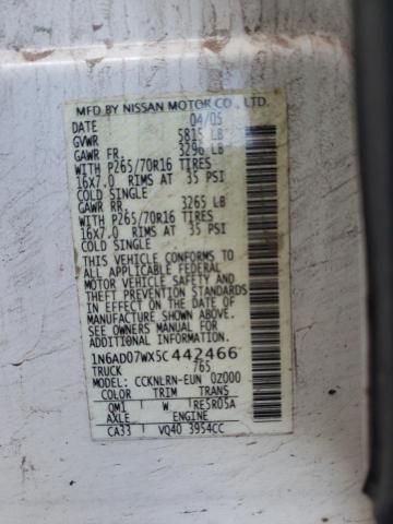 Photo 10 from auction – 2005 NISSAN FRONTIER C with VIN 1N6AD07WX5C442466