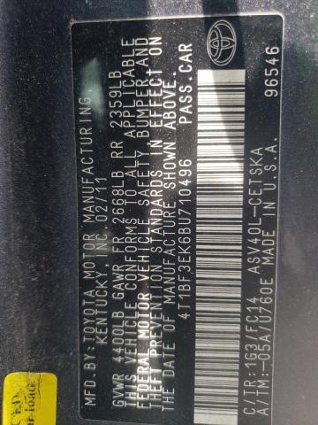 صورة رقم 10 من المزاد - 2011 TOYOTA CAMRY BASE مع VIN 4T1BF3EK6BU710496