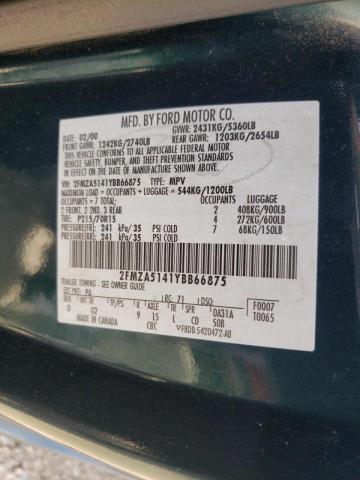 Photo 10 from auction – 2000 FORD WINDSTAR L with VIN 2FMZA5141YBB66875