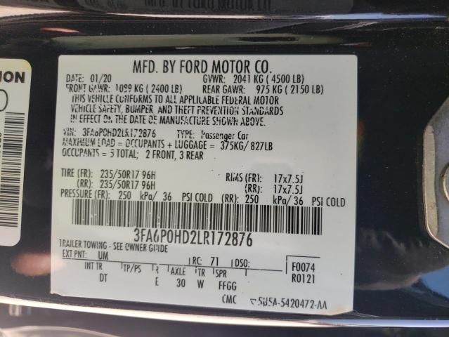 Photo 10 from auction – 2020 FORD FUSION SE with VIN 3FA6P0HD2LR172876