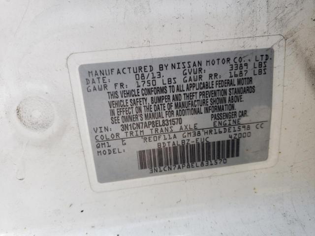 Photo 10 from auction – 2014 NISSAN VERSA S with VIN 3N1CN7AP8EL831570