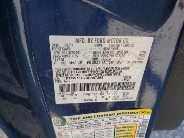 Photo 10 from auction – 2011 FORD F150 SUPER with VIN 1FTFW1EF2BFA87265