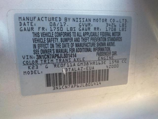 Photo 10 from auction – 2018 NISSAN VERSA S with VIN 3N1CN7AP6JL801414