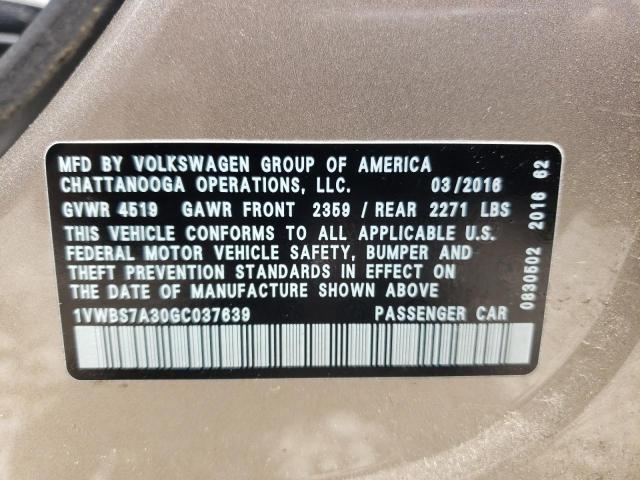 Photo 10 from auction – 2016 VOLKSWAGEN PASSAT SE with VIN 1VWBS7A30GC037639